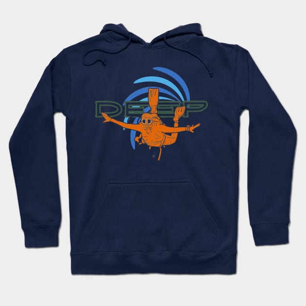 Deep silhouette of a scuba diver in an orange suit Hoodie by PopArtyParty